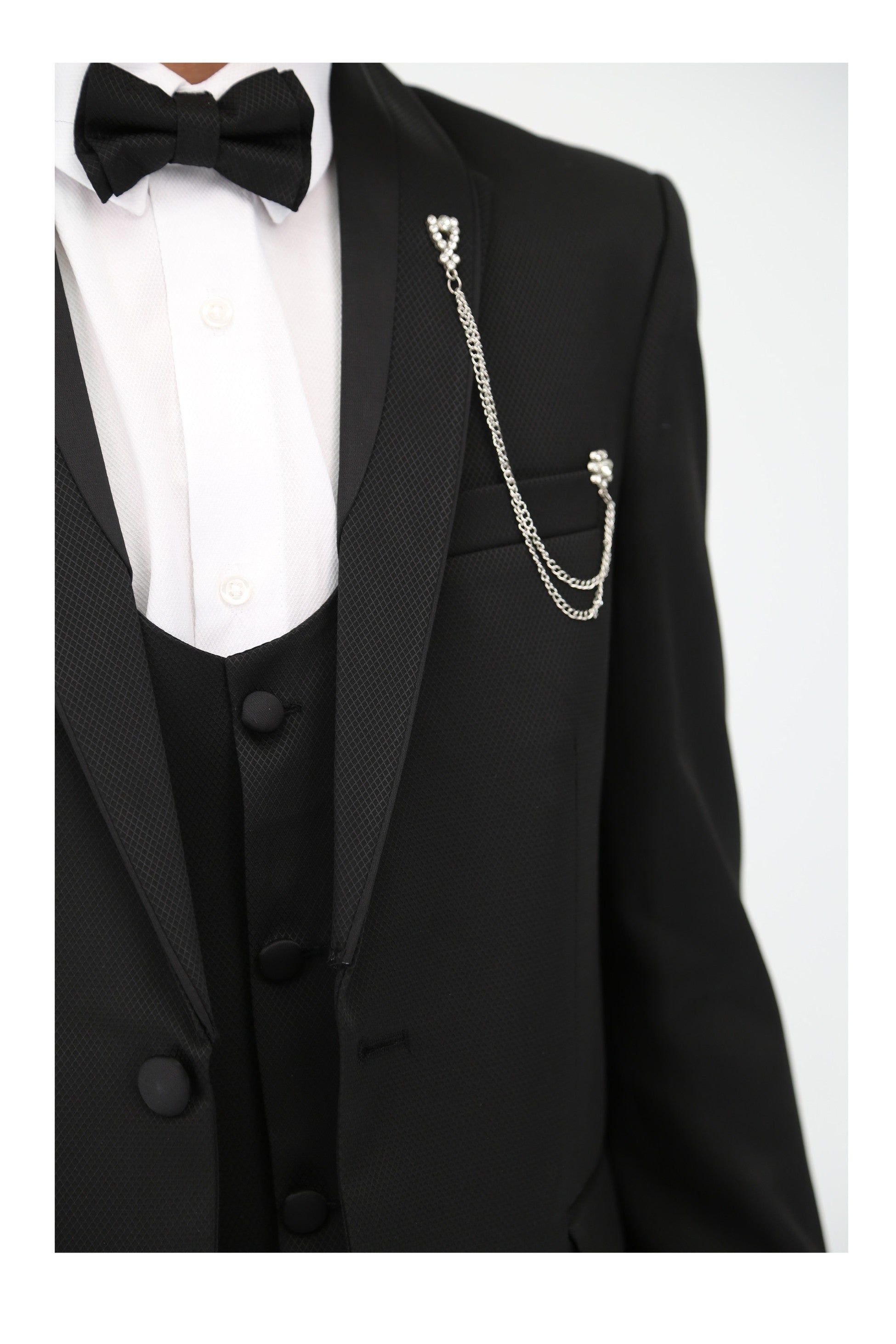 Boys 6-Piece Self-Patterned Tuxedo Dinner Suit - Black