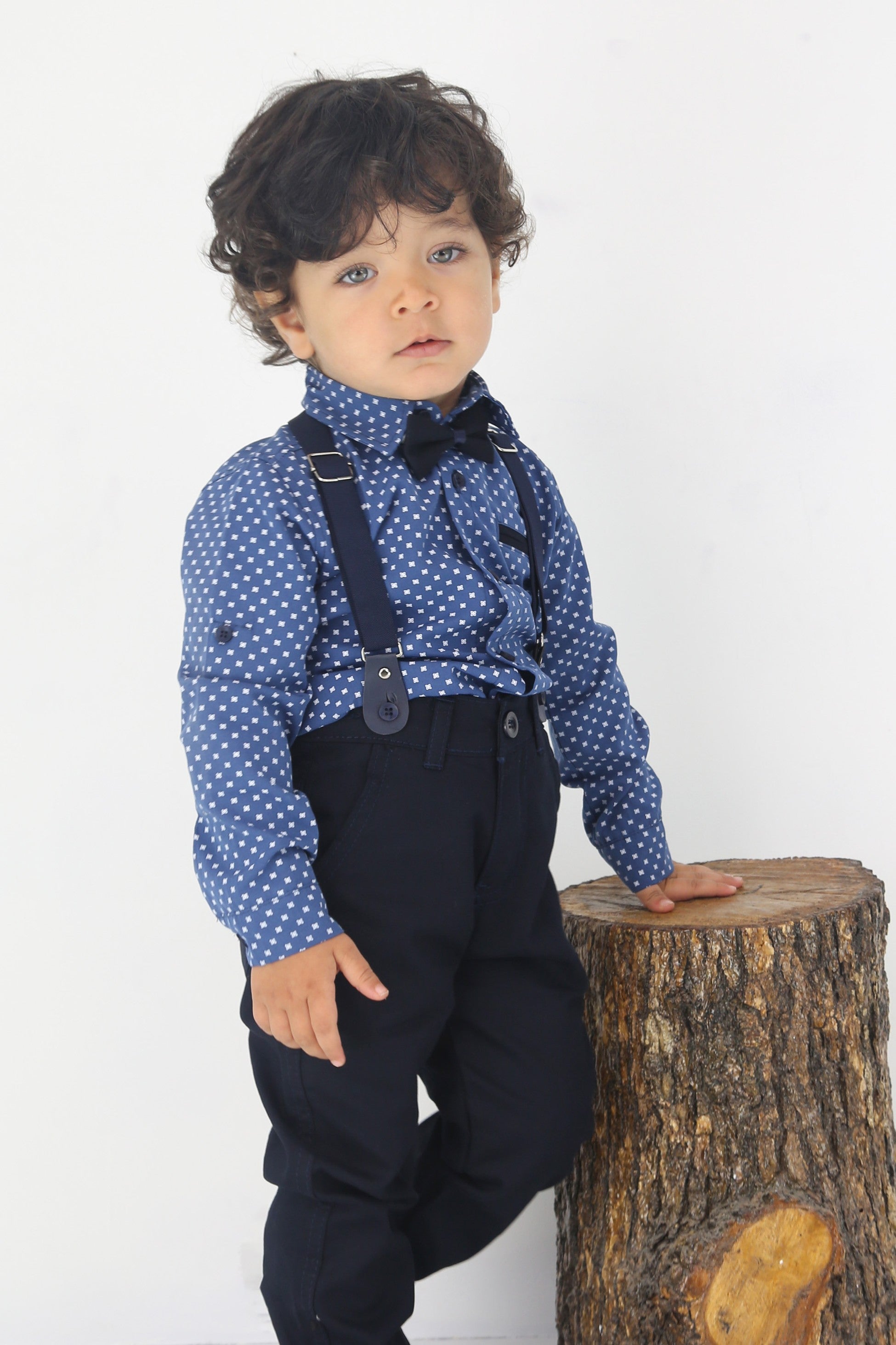 Baby & Boys 4-Piece Cotton Patterned Gentleman Outfit Set – KELEBEK - Saxe - Navy