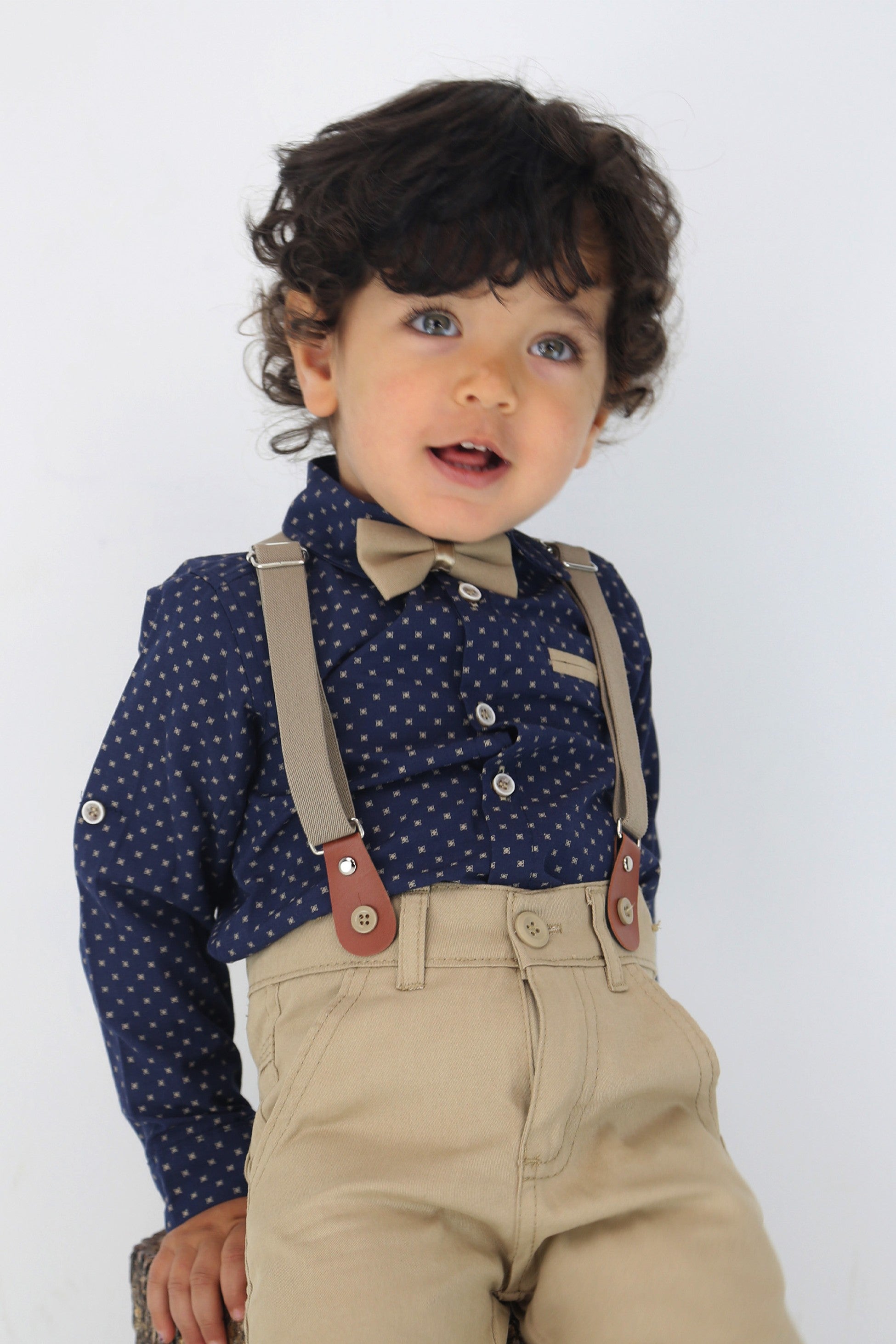 Baby & Boys 4-Piece Cotton Patterned Gentleman Outfit Set - KELEBEK - Navy - Beige