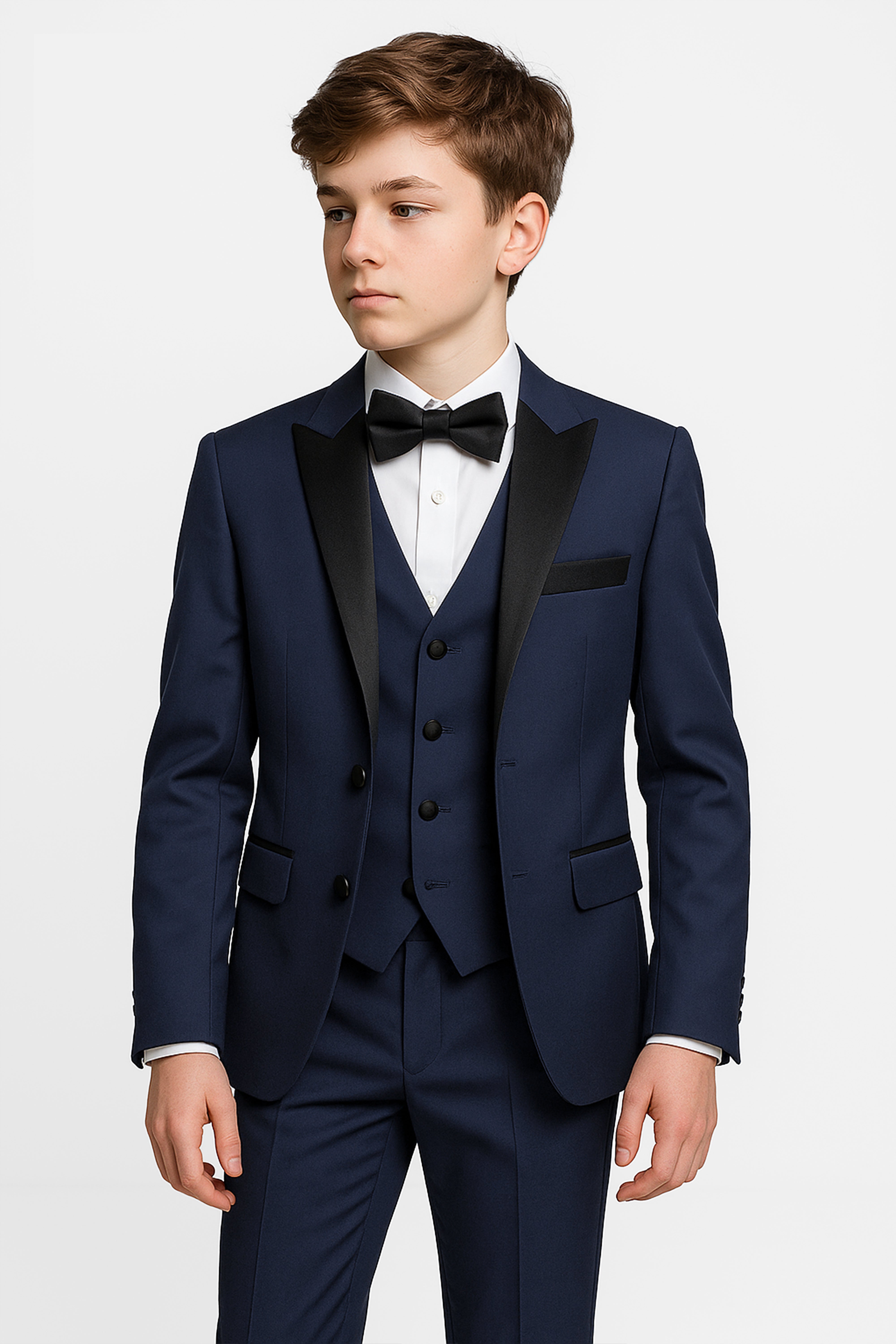 Boys Sheen Lapel Tuxedo Dinner Suit - Navy Blue